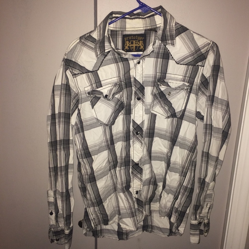 Prototype plaid button down black/white Medium